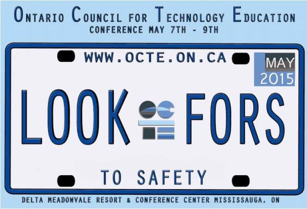 graphic of the OCTE 2015 conference title made to look like an Ontario licence plate